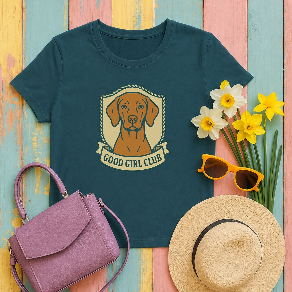 vizsla good girl club tee flat lay hero