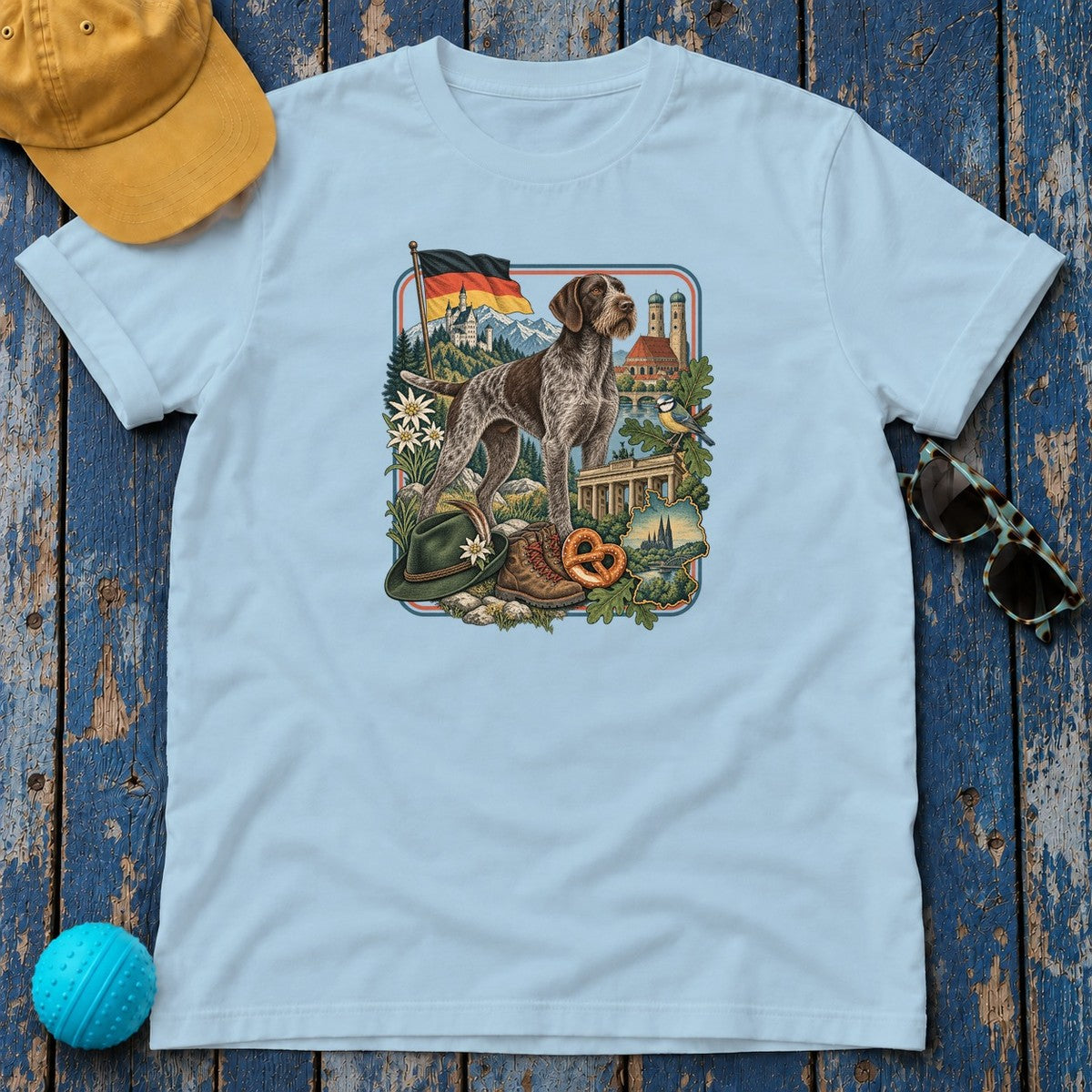 German Wirehaired Pointer Germany Heritage T-Shirt in Light Blue