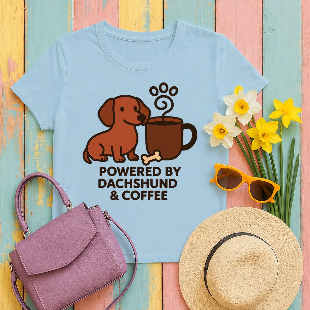 Dachshund & Coffee Power Graphic Tee in Light Blue
