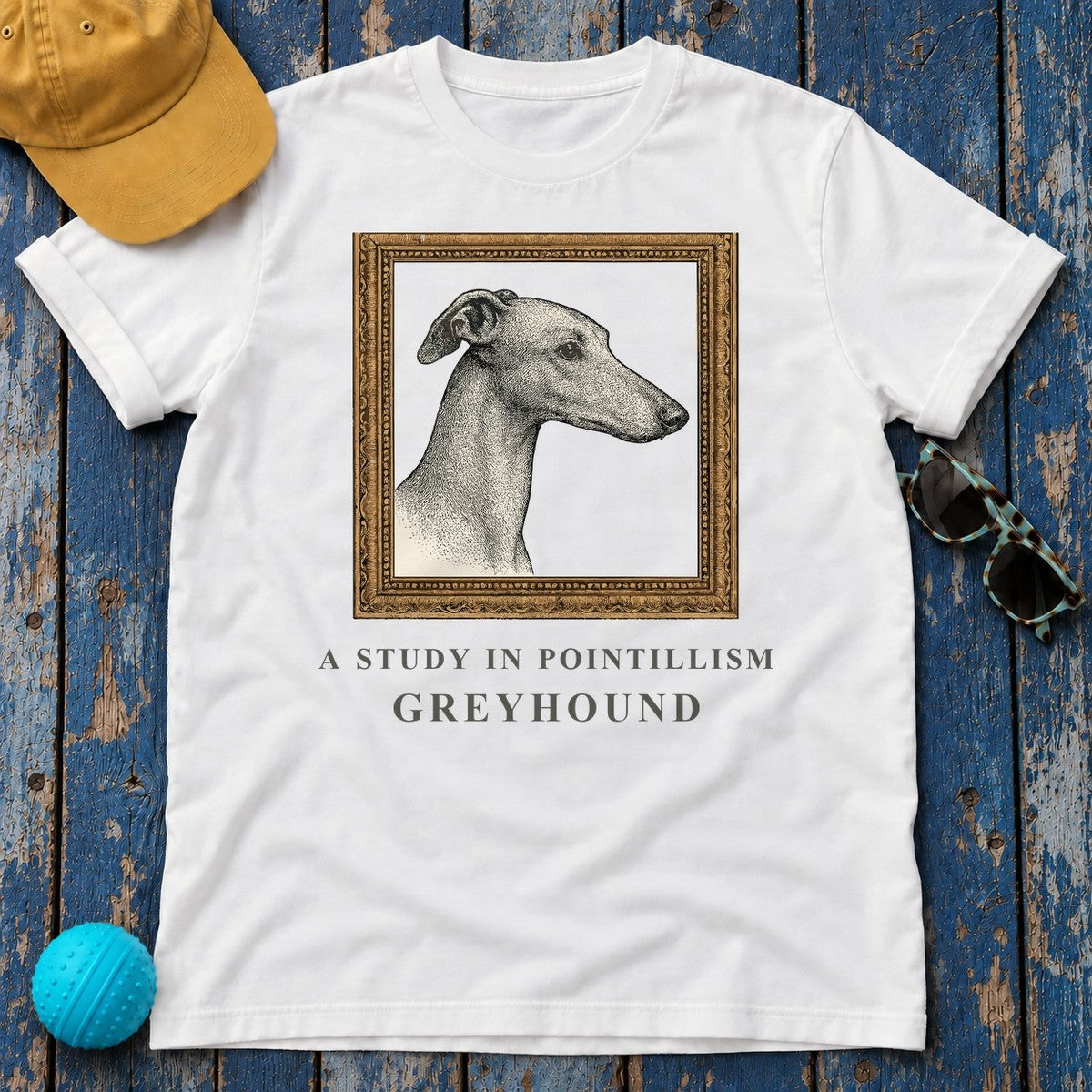 Greyhound A Study in Pointillism Tee in White