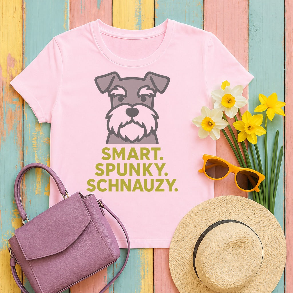 smart-spunky-schnauzy-schnauzer tee flat lay hero v8