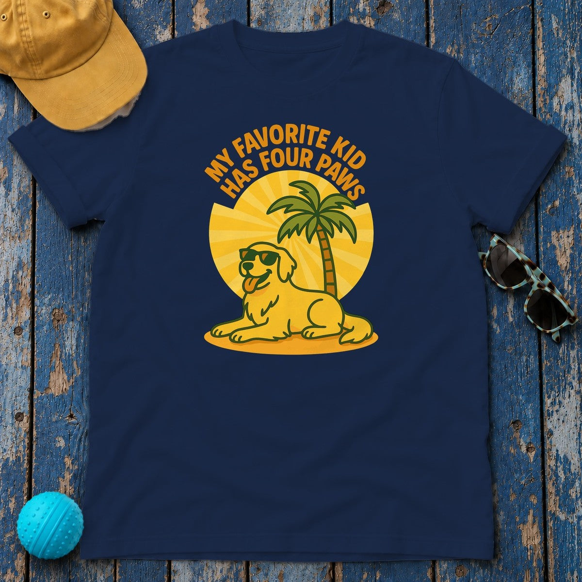 My Favorite Kid Has Four Paws With Golden Retriever T-Shirt in Navy