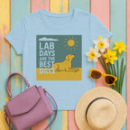 Happy Yellow Lab Days Illustrated T-Shirt in Light Blue