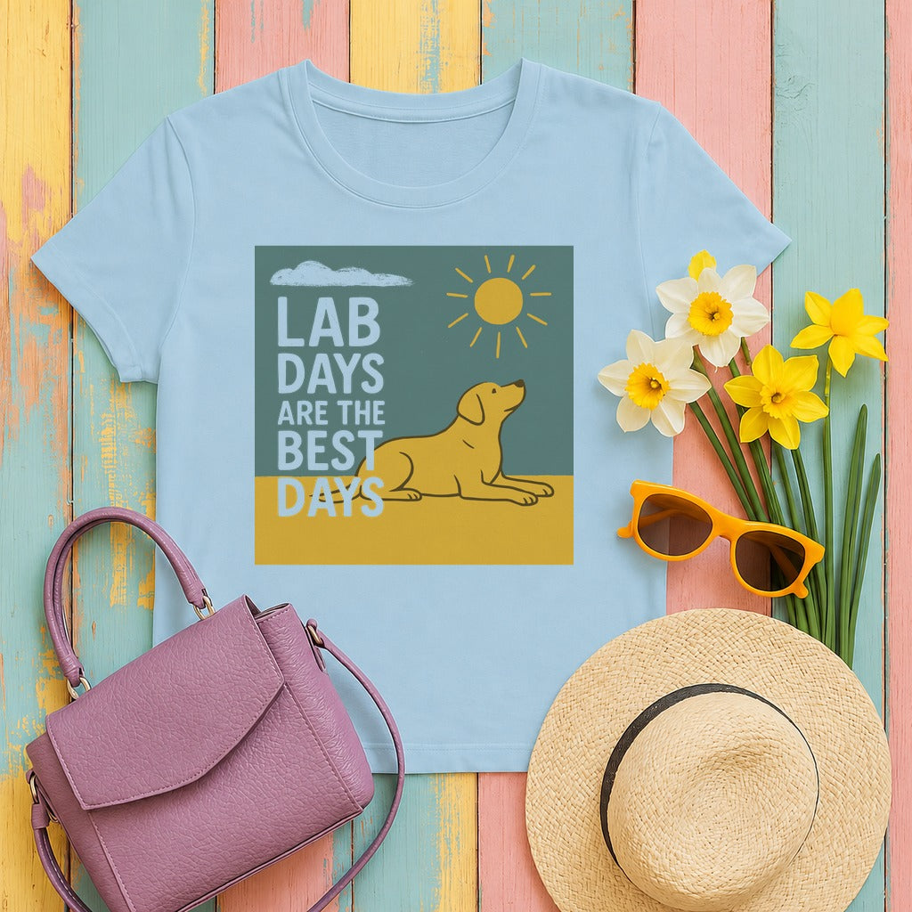 Happy Yellow Lab Days Illustrated T-Shirt in Light Blue