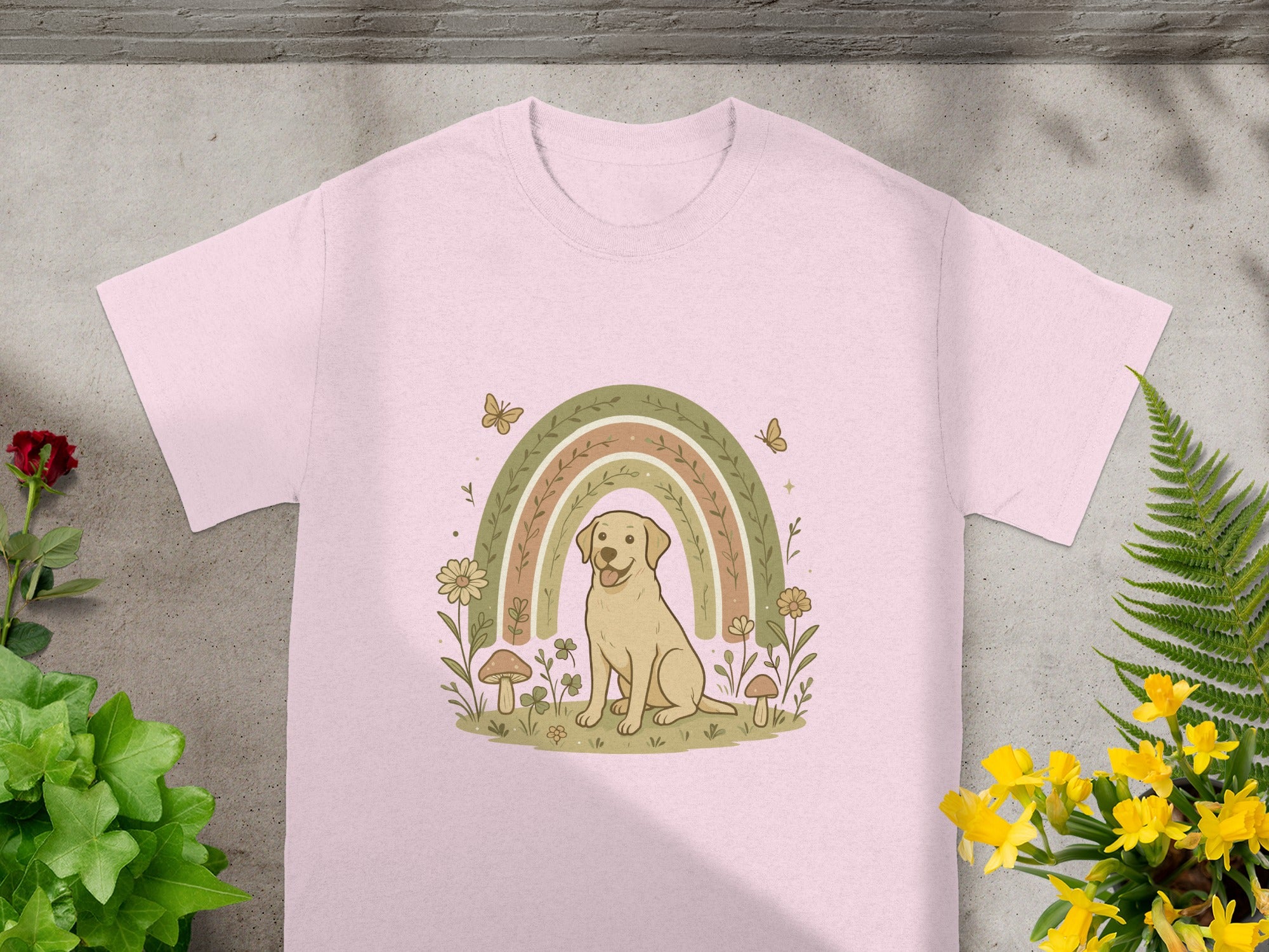 Adorable Dog and Rainbow Graphic Printed T-Shirt Product