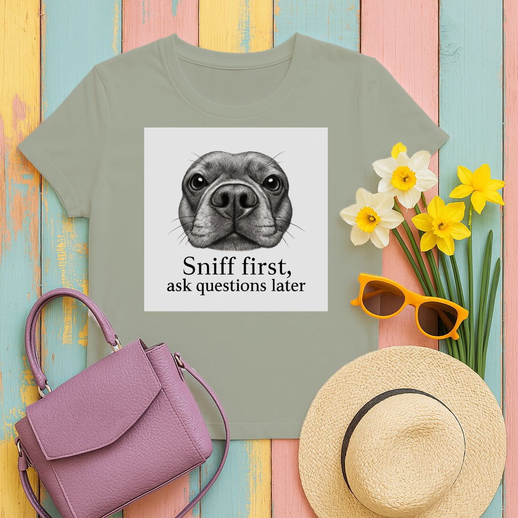 Sniff First Ask Questions Later Funny Dog Graphic T-shirt