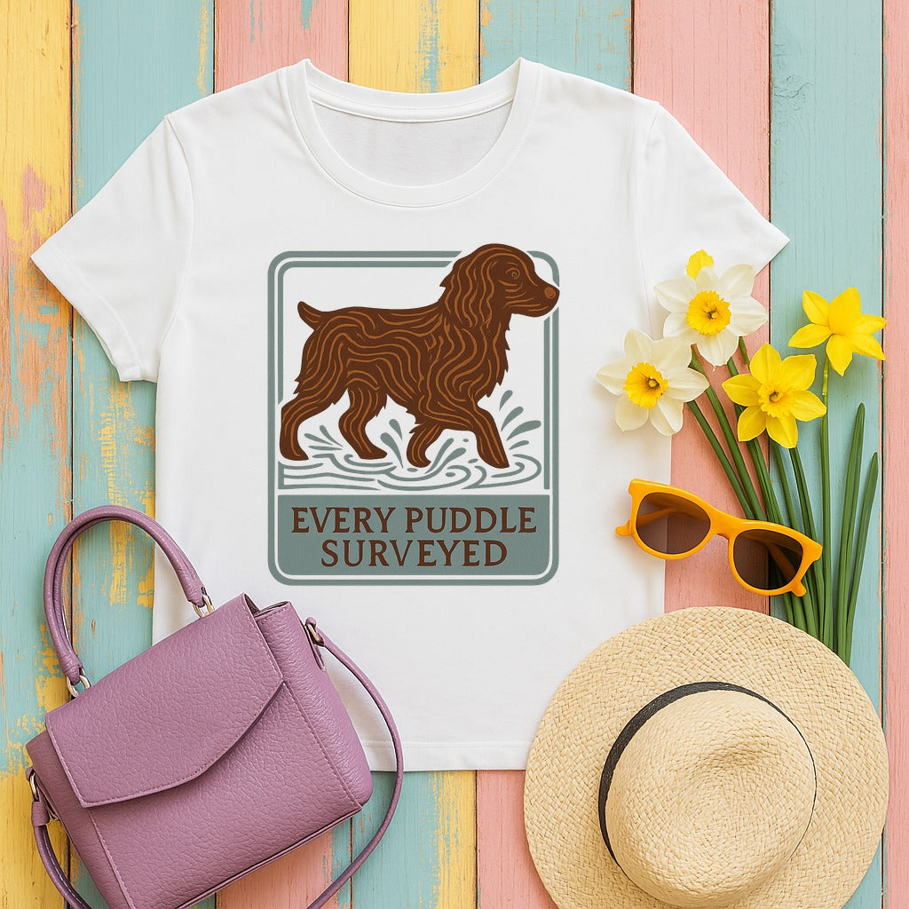Boykin Spaniel Every Puddle Surveyed T-shirt in White