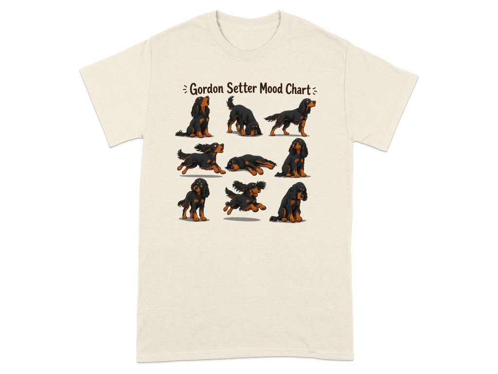 Gordon Setter mood chart showing a dog in various playful poses.