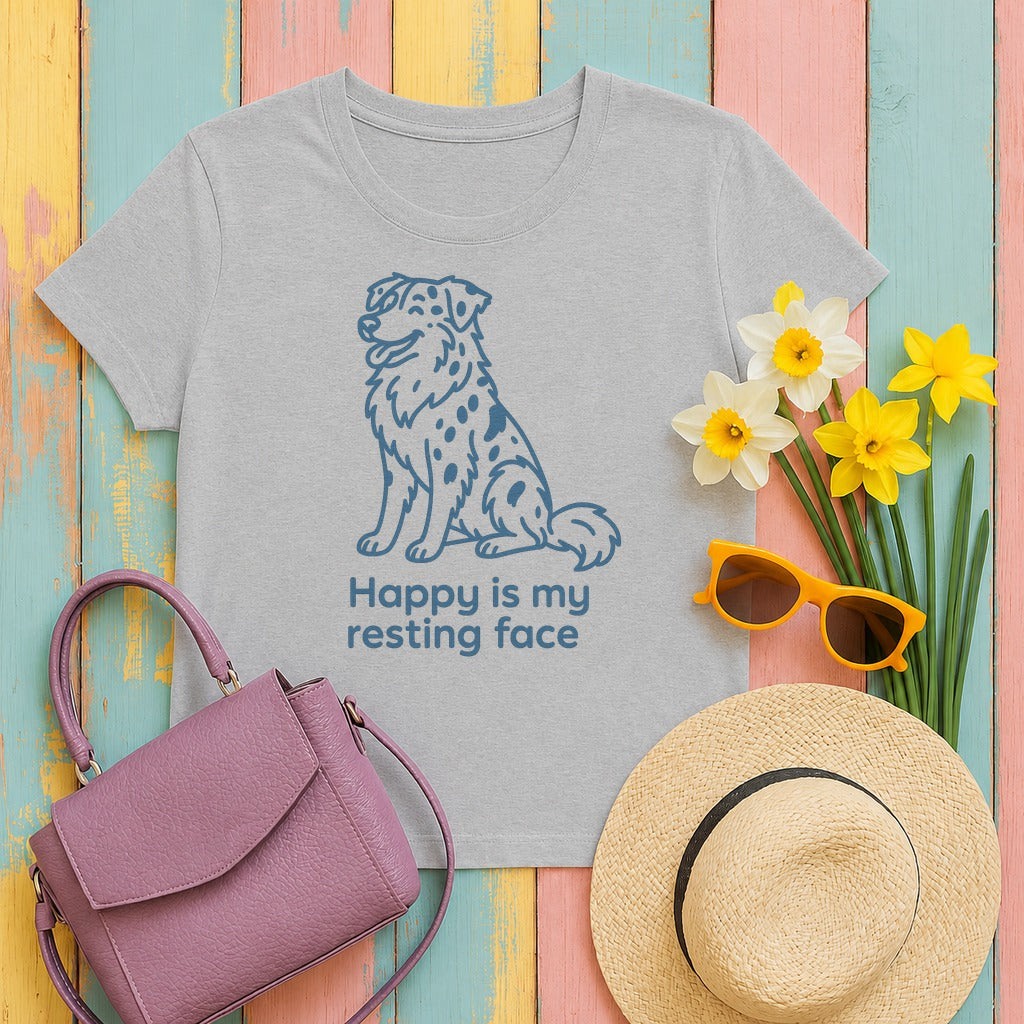 Happy Is My Resting Face - Funny Australian Shepherd T-shirt in Sport Grey