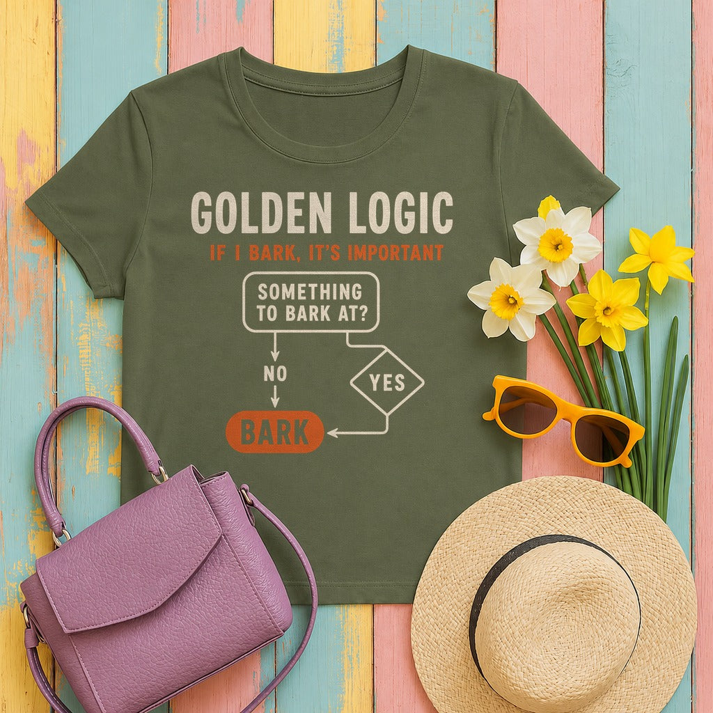 Golden Logic: The Bark Protocol T-shirt in Military Green