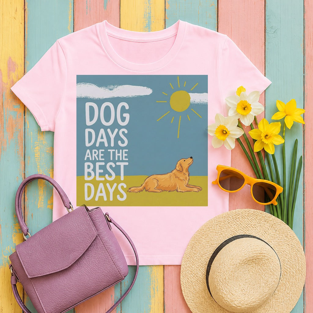 Dog Days Are The Best Days Graphic Golden Retriever T-Shirt in Light Pink