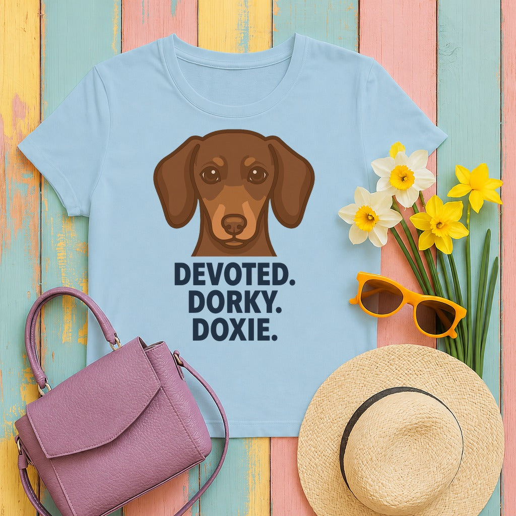 Devoted Dorky Doxie Graphic T-Shirt in Light Blue