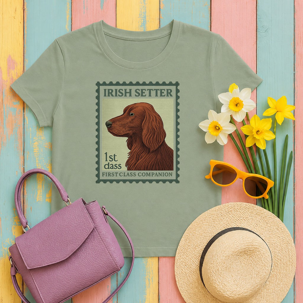 Irish Setter First Class Stamp T-shirt in Sage