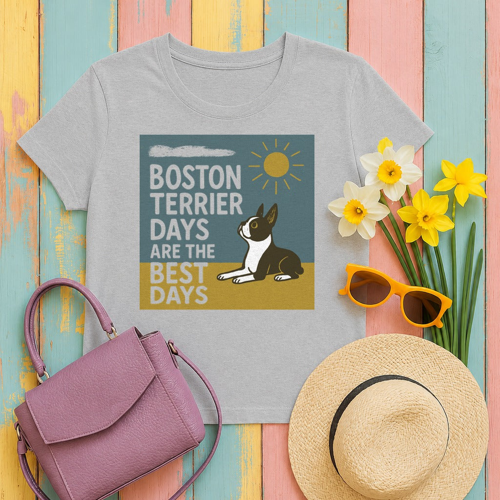 Whimsical Boston Terrier Days T-Shirt in Sport Grey