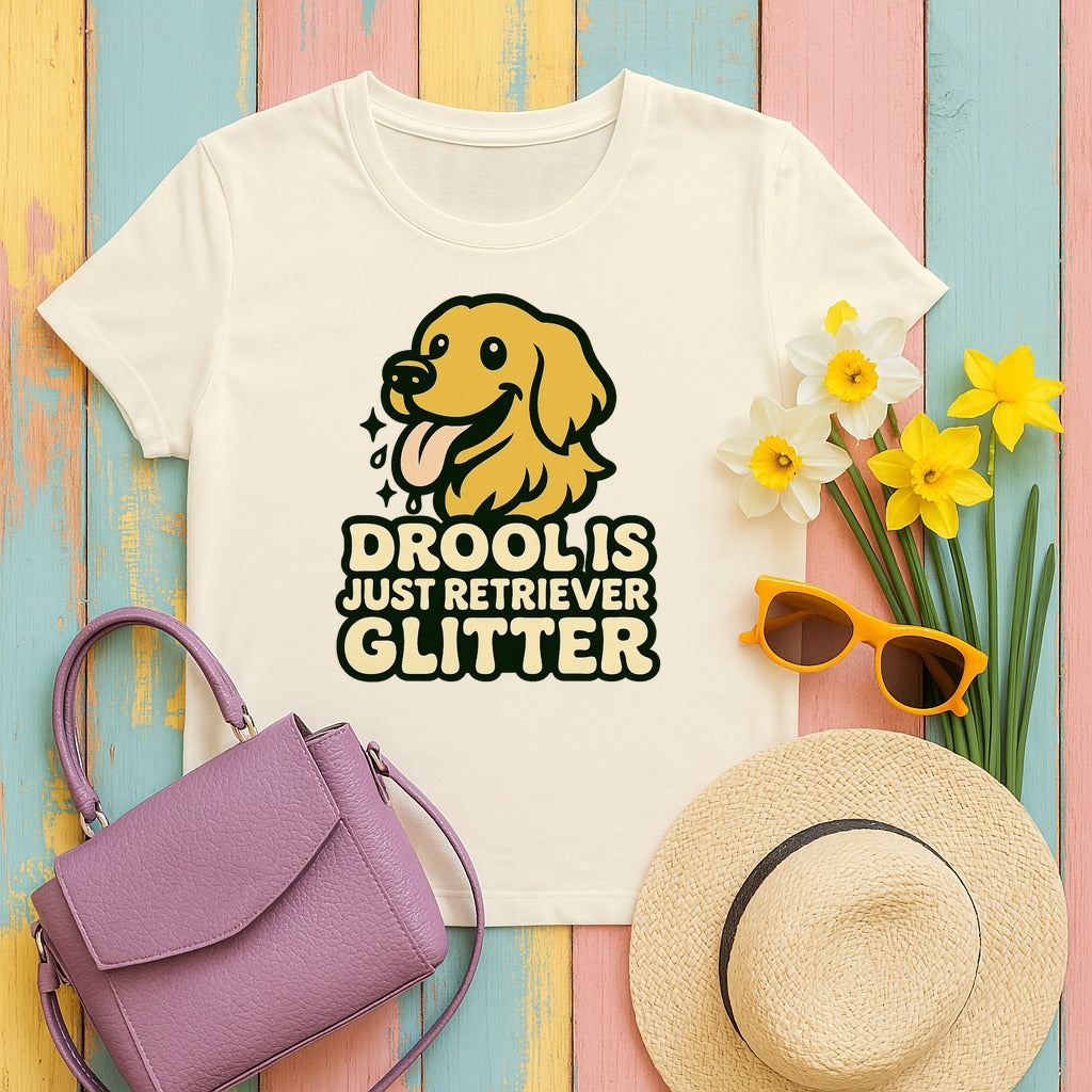 Drool Is Just Retriever Glitter T-Shirt in Natural