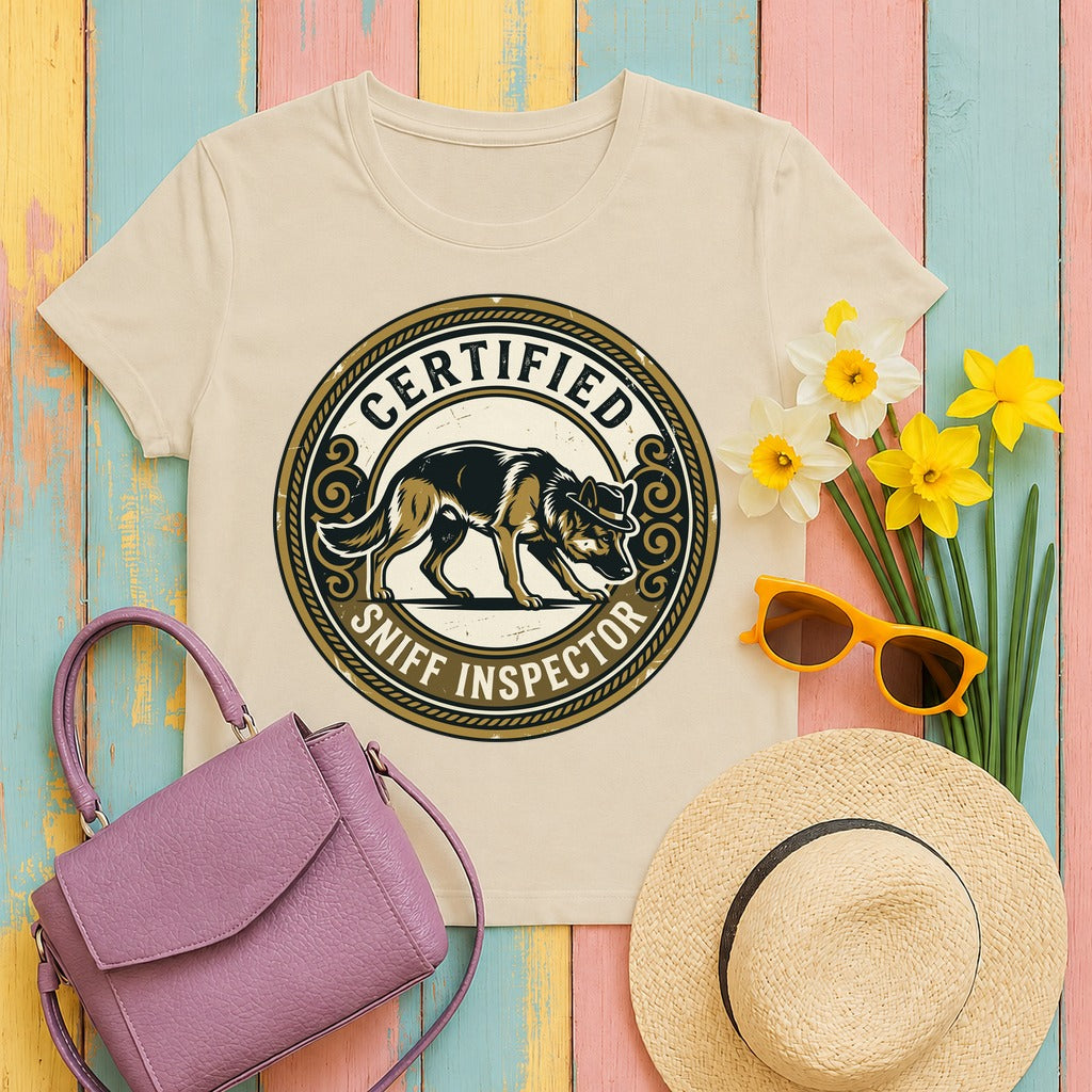 Certified Sniff Inspector German Shepherd T-Shirt in Sand