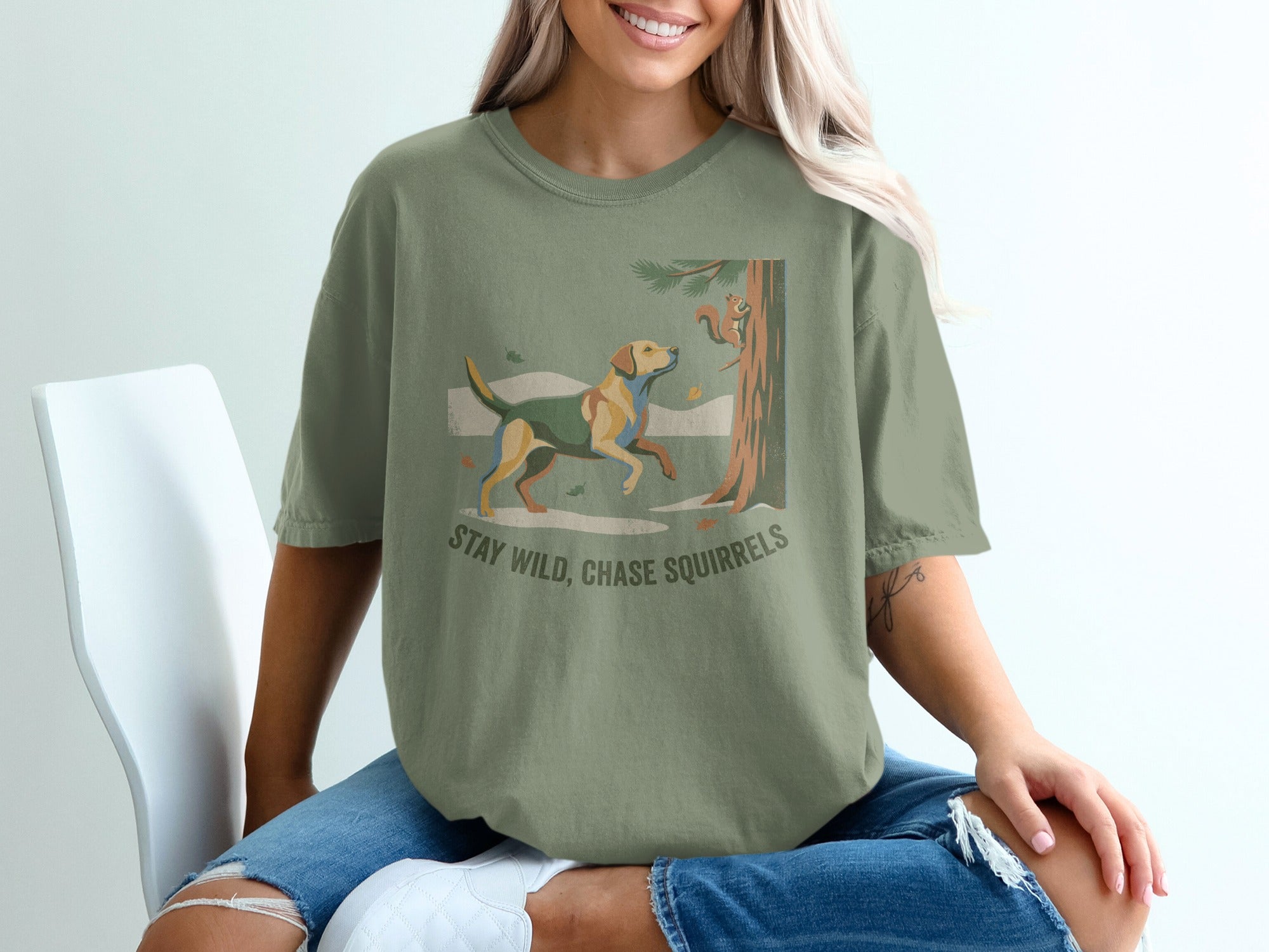 Stay Wild Chase Squirrels Graphic Tee Shirt