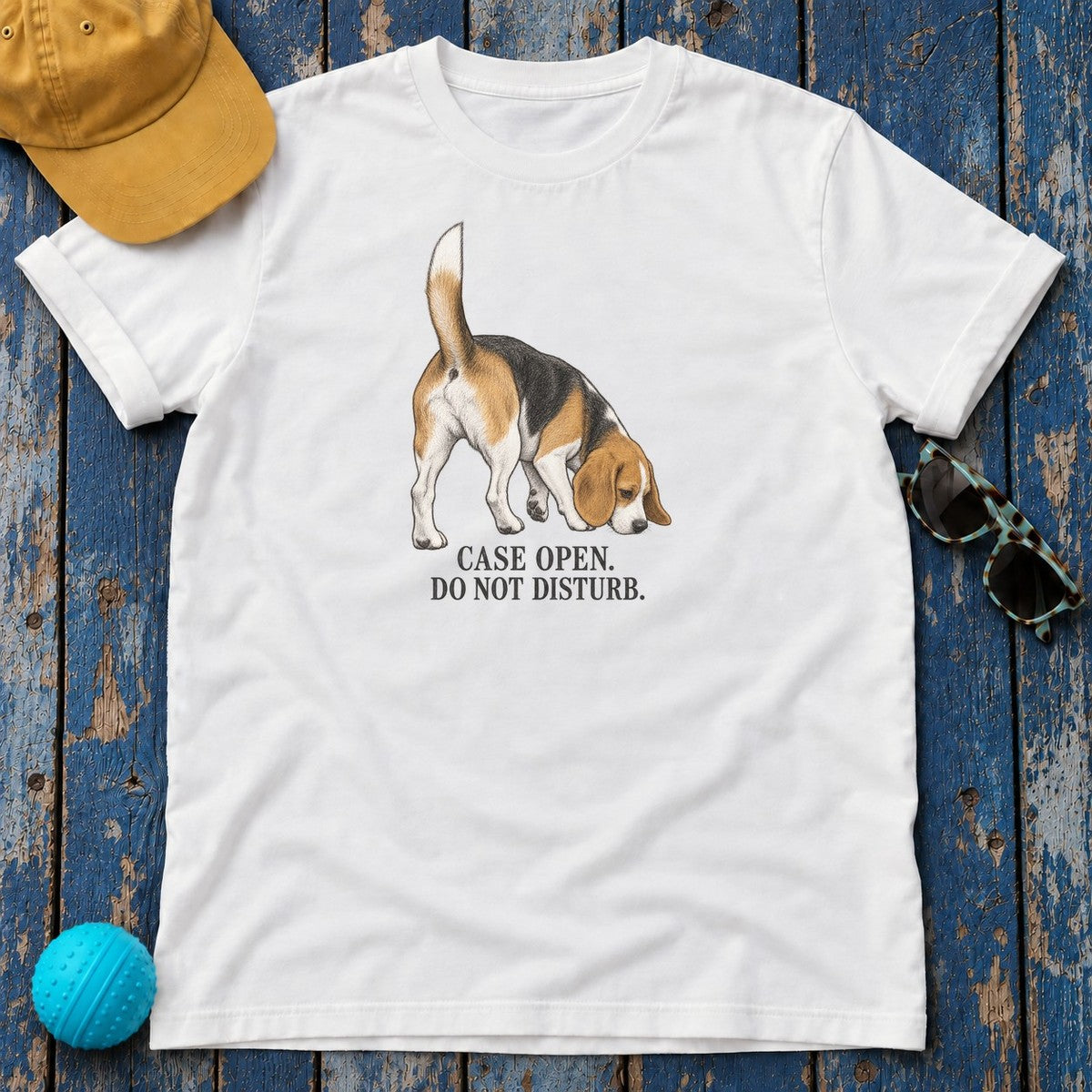 Case Open Do Not Disturb Beagle T-Shirt in White - flat lay