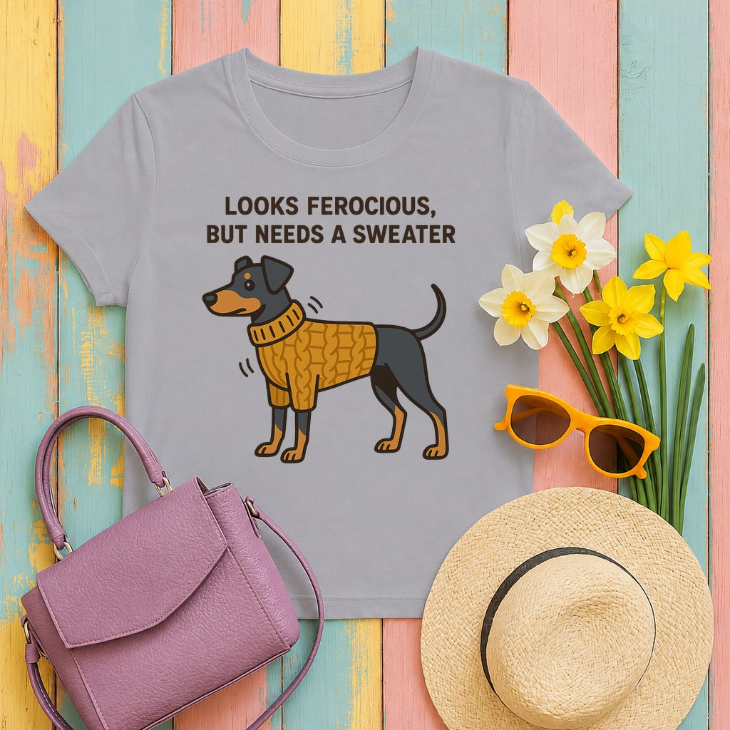 Doberman Looks Ferocious But Needs a Sweater Tee in Athletic Heather