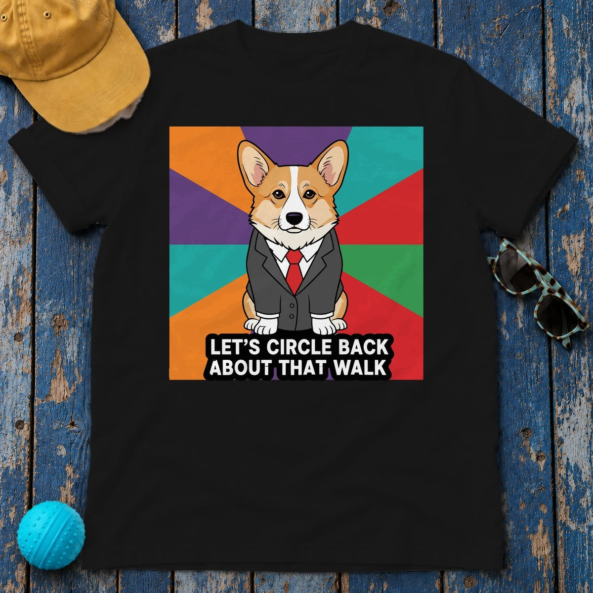 Let's Circle Back Corgi Walk TShirt in Black