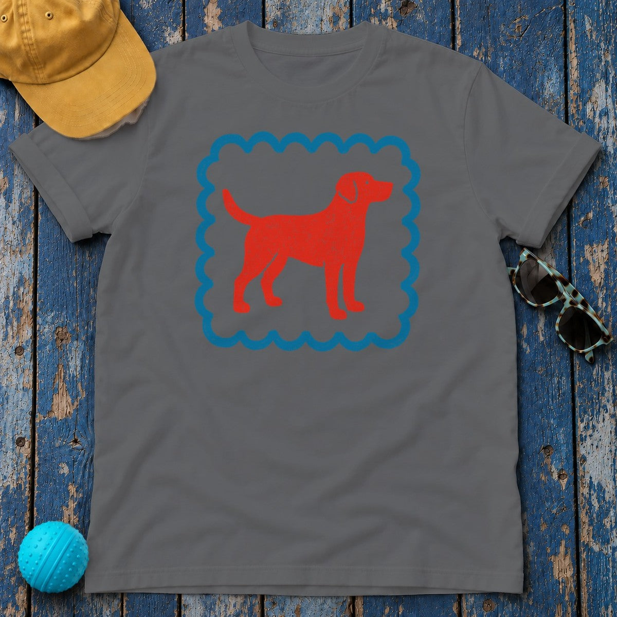 Cute Labrador Retriever Drawing With Border Style Frame Artistic T-Shirt in Graphite Heather