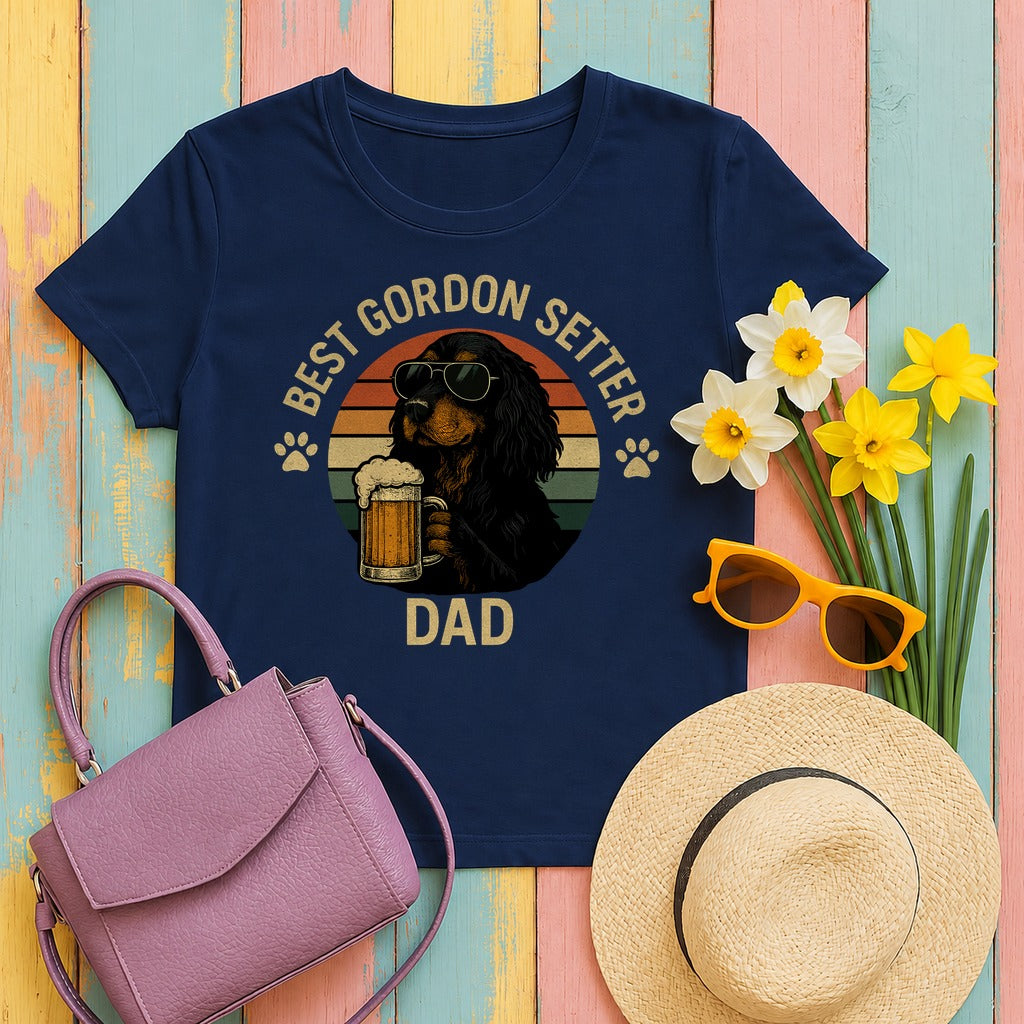 Best Gordon Setter Dad with Beer Graphic T-Shirt in Navy