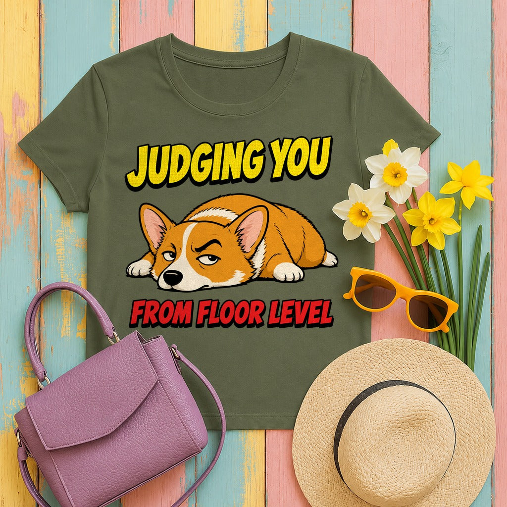 Judging Corgi Attitude T-Shirt in Military Green