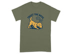 Green t-shirt with a yellow dog illustration and the text "Trust the Nose".