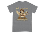 Beagle riding a goose with text "Off to commit Shenanigans."