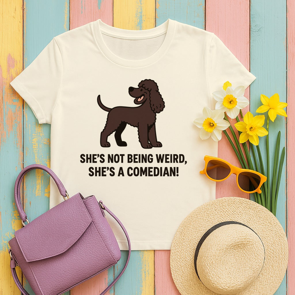 Irish Water Spaniel She's A Comedian Tee in Natural