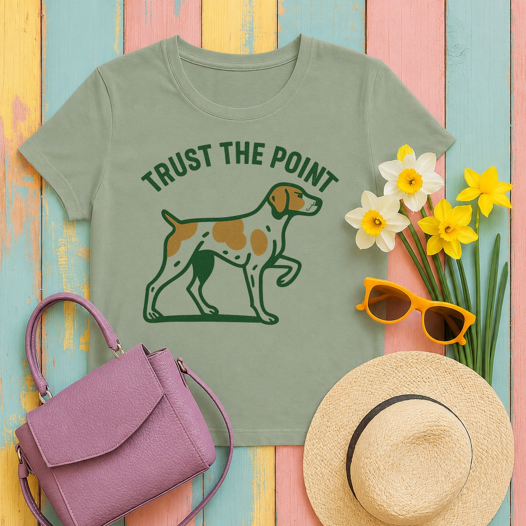 Brittany Spaniel Trust the Point T-shirt in Sage