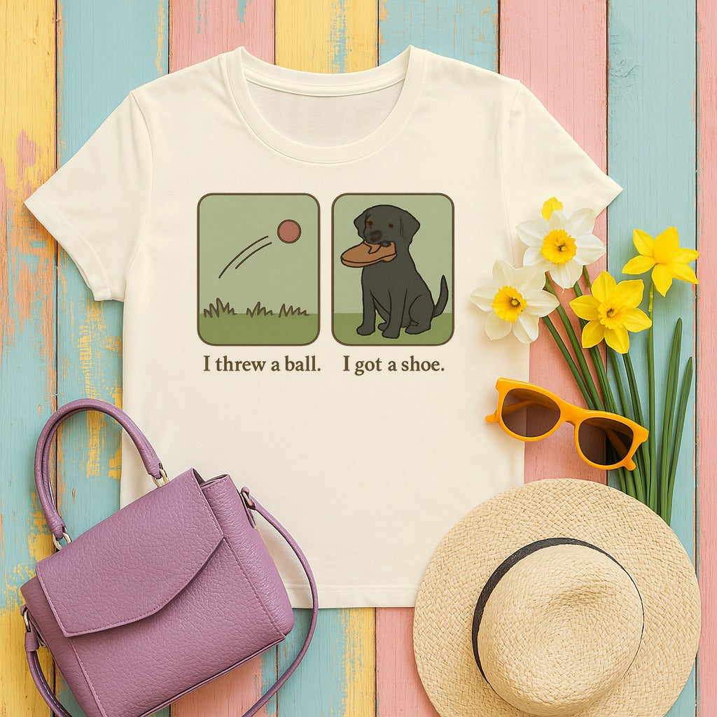 Black Lab I Threw a Ball I Got a Shoe T-shirt in Natural