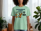 Chihuahua Logic flowchart on a light green t-shirt with a cartoon dog.