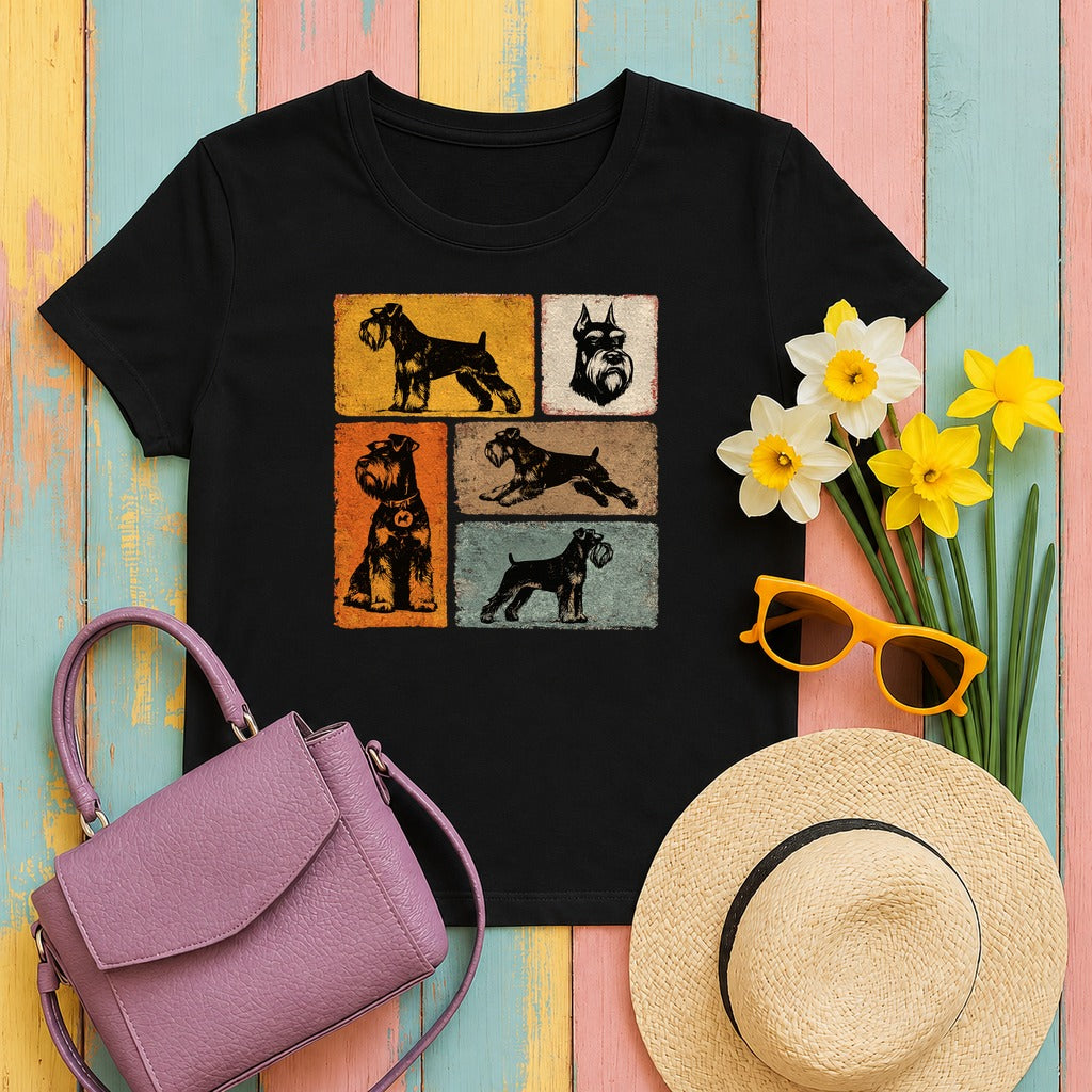 Vintage Schnauzer Collage Graphic T-Shirt in Black