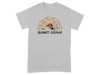 Grey t-shirt with cartoon dog peeking out of a blanket with "BLANKET GREMLIN" text.
