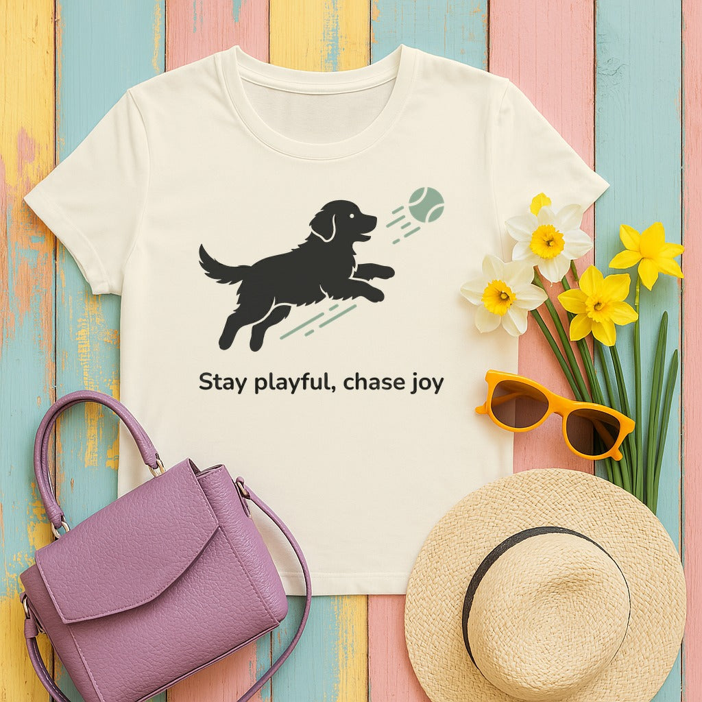 Stay Playful Golden Retriever T-Shirt in Ivory