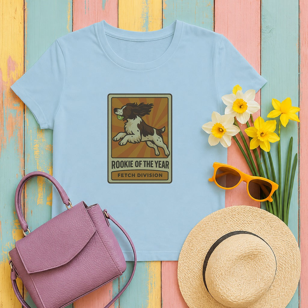 english springer spaniel rookie-card tee flat lay hero
