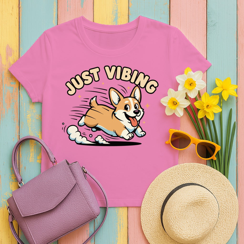 Cute Corgi Just Vibing T-Shirt in Azalea