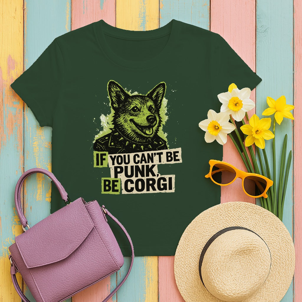 If You Can't Be Punk Be Corgi Funny Corgi Lover T-Shirt in Forest Green