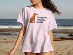 Pink t-shirt with brown Vizsla illustration and text "Sorry I Can't. My Vizsla Said No."
