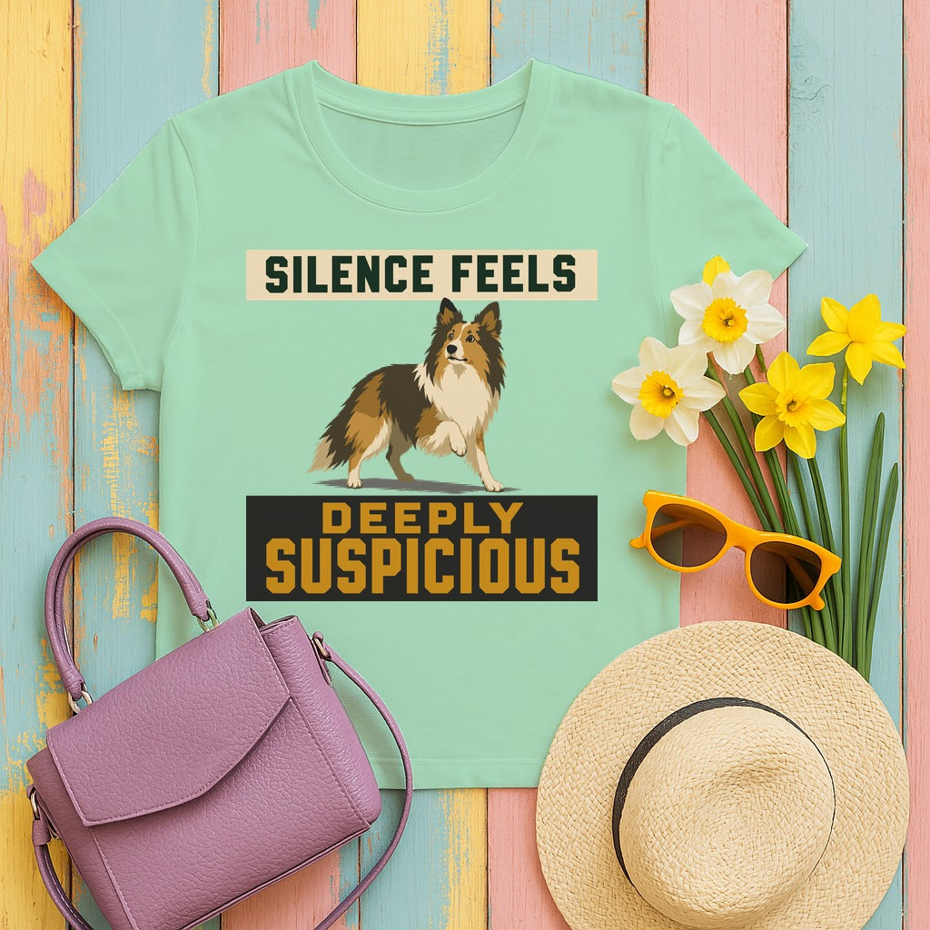 Deeply Suspicious Sheltie T-shirt in Mint Green