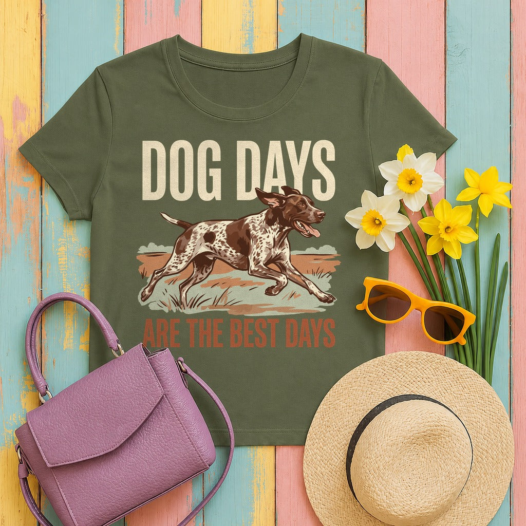 Dog Days Are The Best Days GSP T-shirt in Military Green