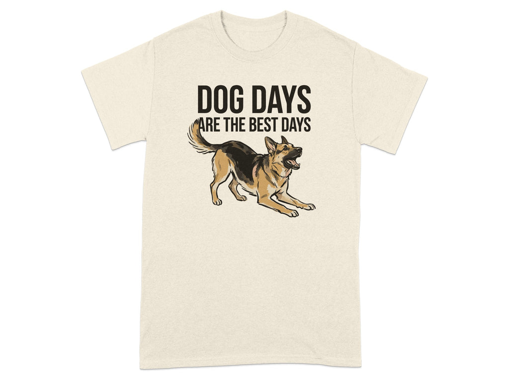 T-shirt with text "DOG DAYS ARE THE BEST DAYS" and a German Shepherd.