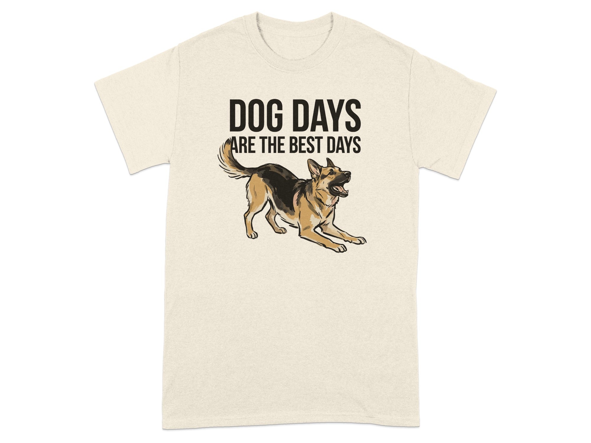 T-shirt with text "DOG DAYS ARE THE BEST DAYS" and a German Shepherd.