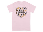 Labrador puppies and paw prints arranged in a heart shape above the word LABAHOLIC.
