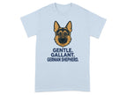 Light blue t-shirt with a German Shepherd head and text "GENTLE. GALLANT. GERMAN SHEPHERD."