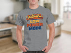 Grey t-shirt with "Low Power Mode" text and a dog sleeping on a couch.