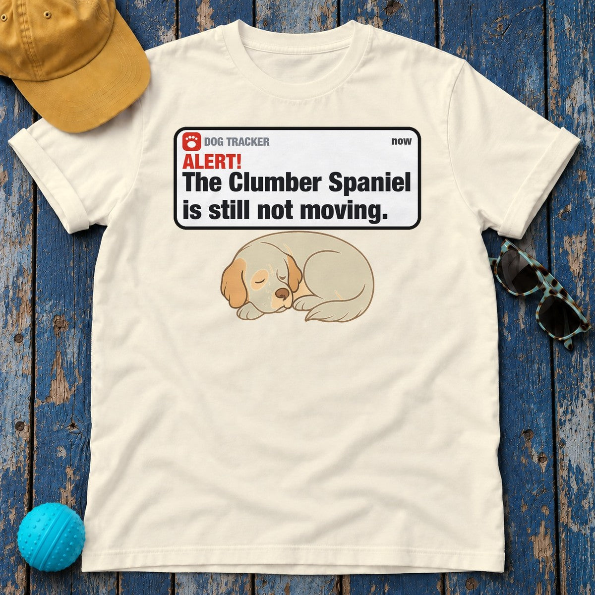 Clumber Spaniel Alert Still Not Moving Tee in Natural