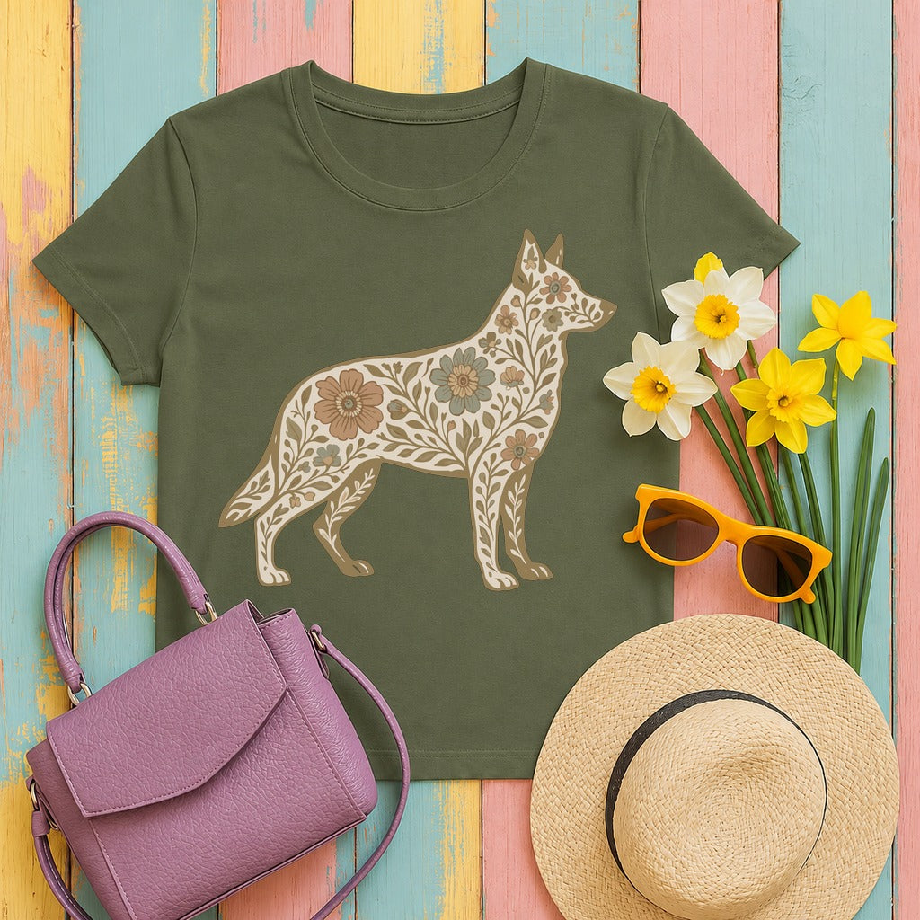 mig2 floral-german-shepherd-silhouette-unique tee flat lay hero v8
