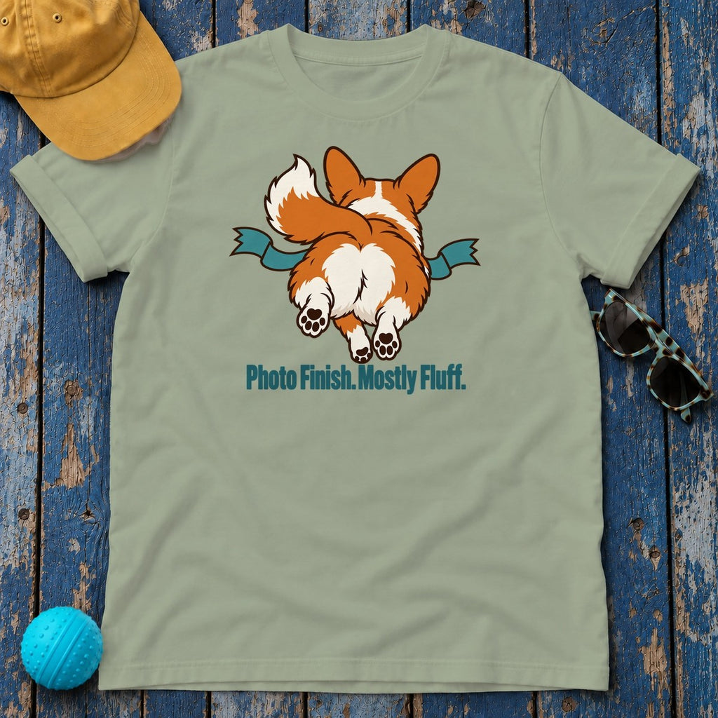 Photo Finish Mostly Fluff Corgi T-Shirt — Sage